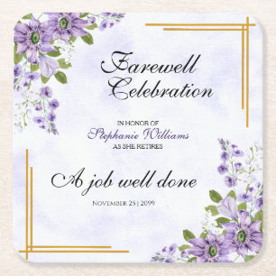 Floral Classic Elegant Vrouwen Afscheidsfeest Vierkante Kartonnen Onderzetter