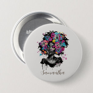 Floral Classy Afro Woman Ronde Button 7,6 Cm