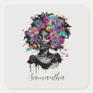 Floral Classy Afro Woman Vierkante Sticker