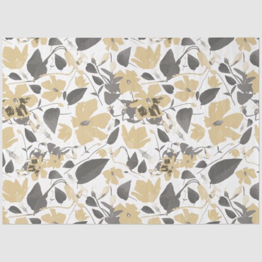 Floral Clematis Waterverf Gold Grey Black Tissuepapier (Voorkant)