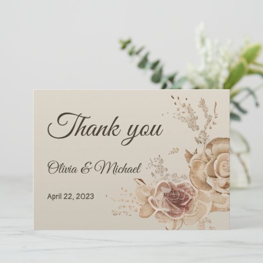 Floral Coffee Cream elegant Butterfly boho Wedding Bedankkaart (Staand voorkant)