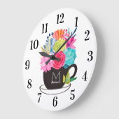 Floral Coffee Cup Red Pink White Kitchen Grote Klok (Hoek)