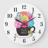 Floral Coffee Cup Red Pink White Kitchen Grote Klok (Voorkant)
