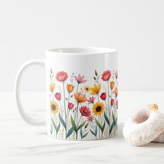 Floral Coffee Mok – Kleurrijke Flower Ceramic Cup (Met donut)