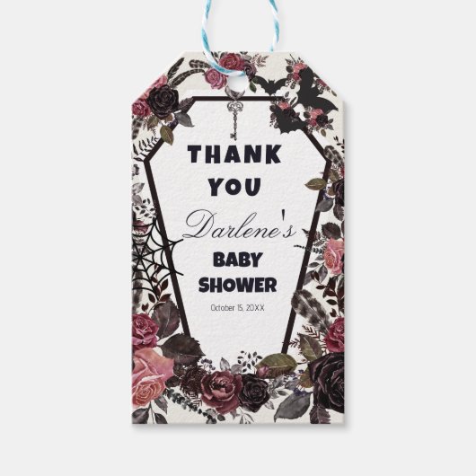 Floral Coffin Halloween Baby shower Cadeaulabel (Voorkant)