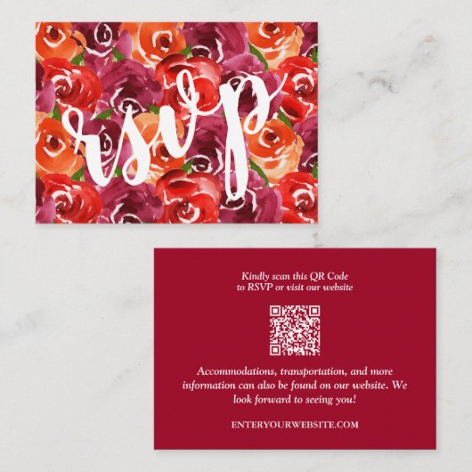 Floral Collage Wedding QR Code RSVP Informatiekaartje (Voorkant / Achterkant)