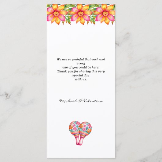 Floral coloré Fiesta Mariage mexicain Menu (Dos)