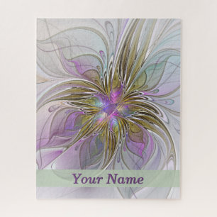 Floral Colorful Abstract Fractal Pink & Gold Name Legpuzzel