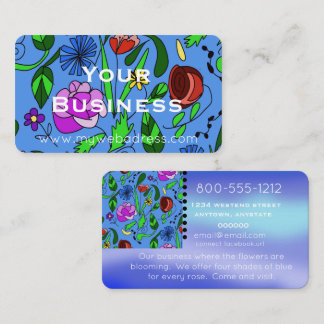Floral Colorful Blue Business Card Visitekaartje