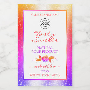 Floral Colorful Glitter White Product Labels Logo Voedselcontainer Etiket