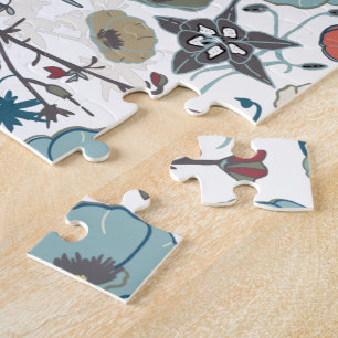 Floral Colorful Joyful Blue Oranje Flowers Pattern Legpuzzel