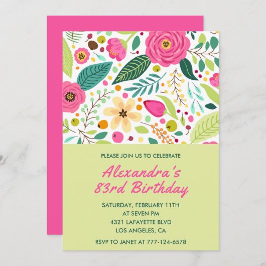 Floral Colorful Simple invitations de 83e annivers (Devant / Derrière)