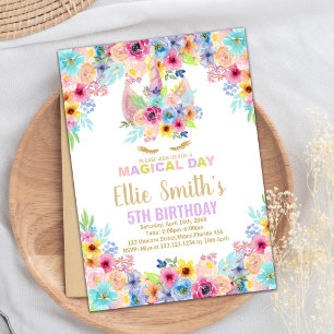 Floral Colours Unicorn Invitations Anniversaire