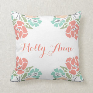 Floral Coral and Blauwgroen Baby Girl Nursery Kussen