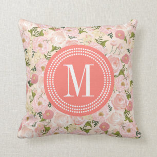 "Floral Coral Peach Girly Flowers" Kussen
