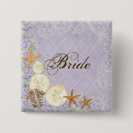 Floral Cottage by Sea Shells Beachy Wedding Vierkante Button 5,1 Cm