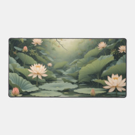 Floral Cottagecore Desk Mat, Aziatische Lotus Bloe Bureaumat