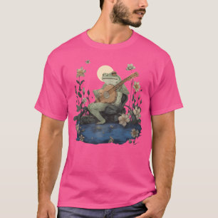 Floral Cottagecore Frog spelen akoestische gitaar T-shirt