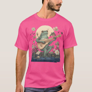 Floral Cottagecore Frog spelen akoestische gitaar T-shirt