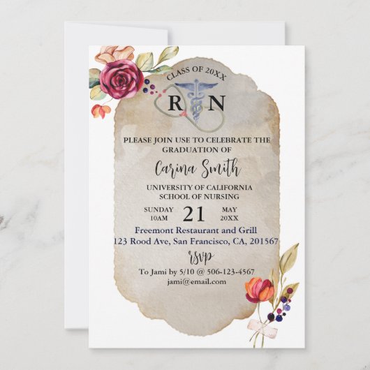 Floral Cottcore Afstuderen verpleegschool Kaart (Voorkant)