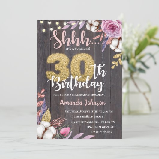 Floral Cotton Surprise 30e anniversaire Invitation (Debout devant)