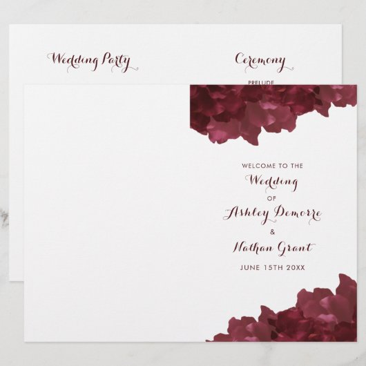 floral couleur vin - programme de mariage (Devant / Derrière)