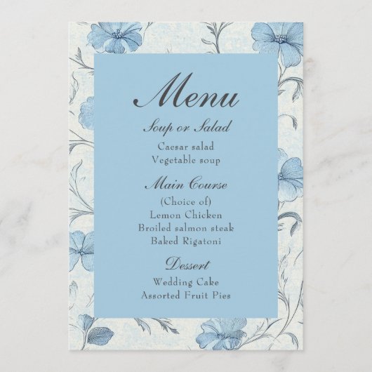 Floral Country Garden Dusty Blue Mariage Menu (Devant)