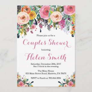 Floral Couples Shower Invitation Card Waterverf Kaart