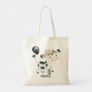 Floral Cow Balloon gepersonaliseerde Canvas tas