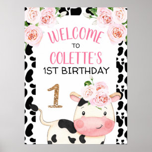 Floral Cow Cow Imprimer Affiche de bienvenue de fê