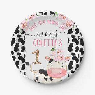 Floral Cow met Cow Print Birthday Papieren Bordje