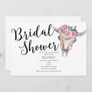 Floral Cow Skull Boho Bridal Shower Kaart