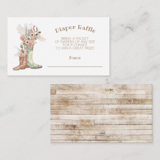 Floral Cowboy Boots Diaper Raffle Informatiekaartje (Voorkant / Achterkant)