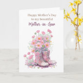 Floral Cowboy Boots Moederdag schoonmoeder Kaart (Gele Bloem)