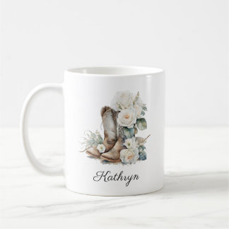 Floral Cowgirl Boots Peonies Personal Coffee Mug