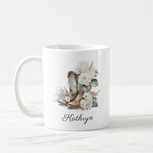 Floral Cowgirl Boots Peonies Personal Coffee Mug (Gauche)