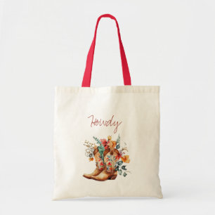 Floral Cowgirl Boots Tote Bag