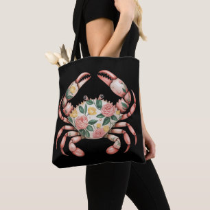 Floral Crab Art Coastal Design Draagtas