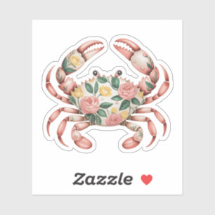 Floral Crab Art Coastal Design Sticker