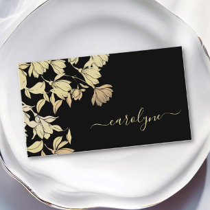 Floral Cream Beige Black Flowers Elegant Visitekaartje