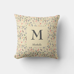    FLORAL Cream   Gepersonaliseerd   MONOGRAM Kussen