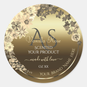 Floral Cream Gold Étiquette d'emballage Monogramme