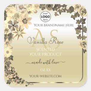 Floral Cream Gold Product Labels Monogram en Logo