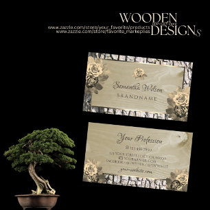 Floral Cream Rozen Natural Wood Graan Bark Visitekaartje