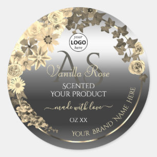 Floral Crème Argent Produit Étiquettes Monogramme 