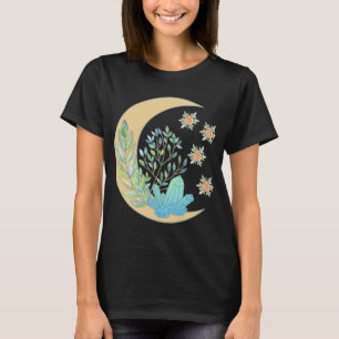 Floral Crescent Moon Healing Crystal Garden Witch T-shirt