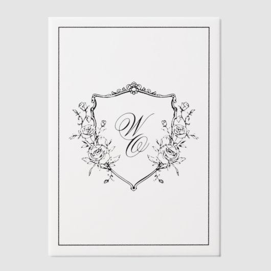 Floral Crest Cream Black Monogram Wedding Overlay Vellum Uitnodigingen (Voorkant)