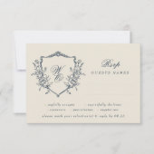 Floral Crest Cream & Navy Monogram Bruiloft RSVP Kaartje (Voorkant)