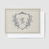 Floral Crest Cream Navy Monogram Trouwbedekking Vellum Uitnodigingen (Offset)