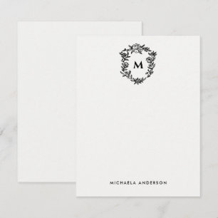 Floral Crest Elegant Monogram & Naam Notitiekaartje